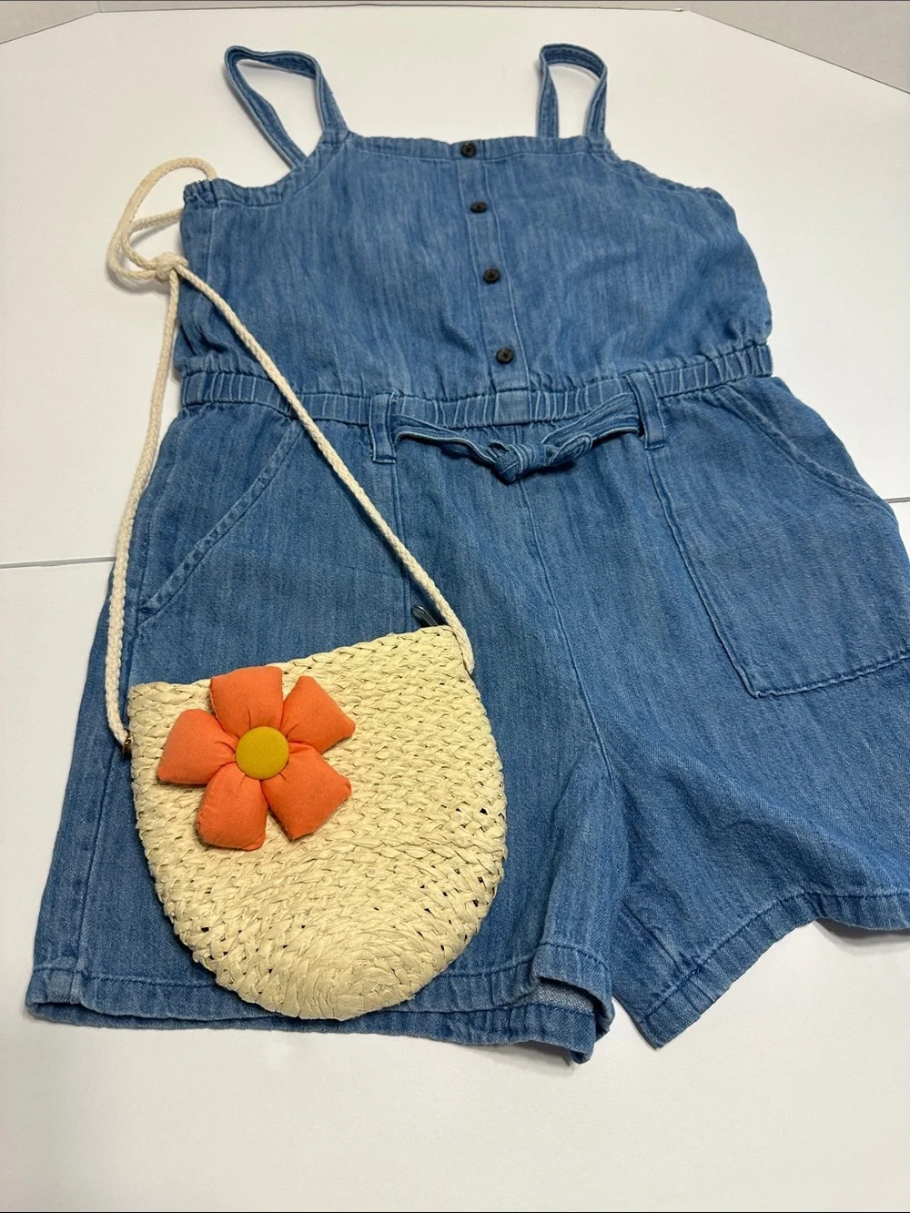 Old Navy Blue Denim Girls' Romper short and Cute summer purse